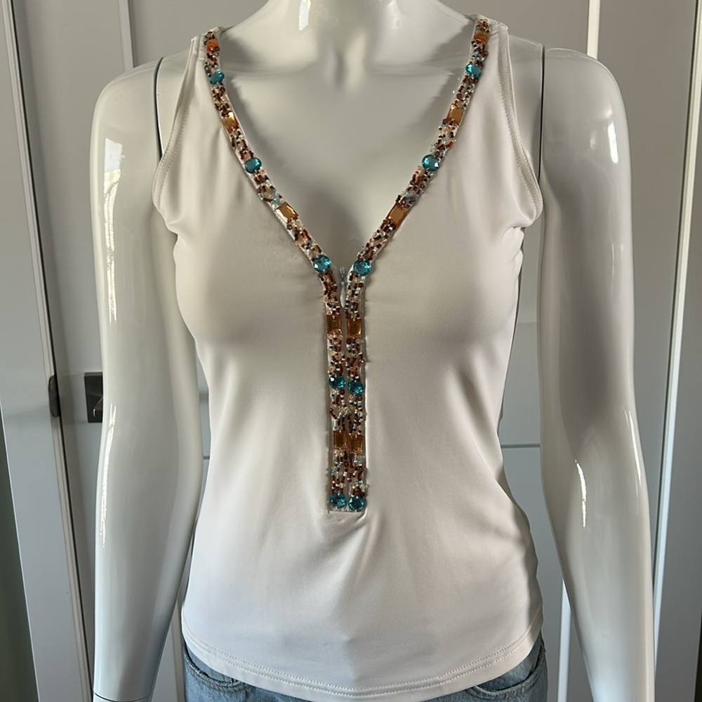 Joseph Ribkoff Jewelled Zip Tank Top - Picture 6 of 12